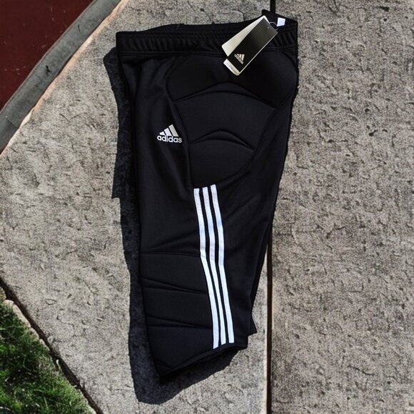 NWT ADIDAS TIERRO 3/4 (LARGE) Goal Keeper Padded Pants Black White - Picture 2 of 6